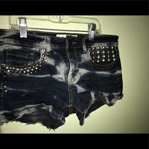 Studded Mixed-Washed Shorts